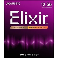 Elixir 80/20 Bronze Acoustic Guitar Strings with NANOWEB Coating, Light/Medium (.012-.056)