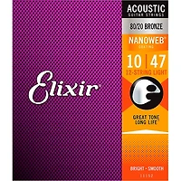 Elixir 80/20 Bronze 12-String Acoustic Guitar Strings with NANOWEB Coating, Light (.010-.047)