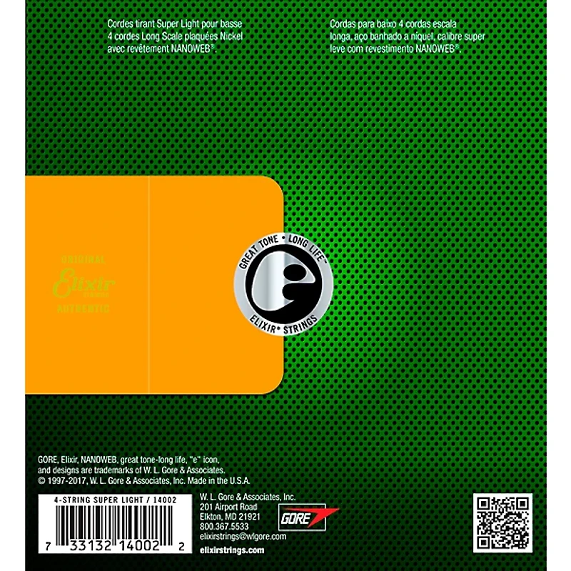 Elixir Nickel-Plated Steel 4-String Bass Strings with NANOWEB Coating, Long Scale, Super Light (.040-.095)