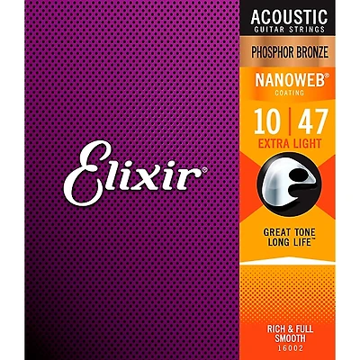 Elixir Phosphor Bronze Acoustic Guitar Strings With NANOWEB Coating, Extra Light (10-47)