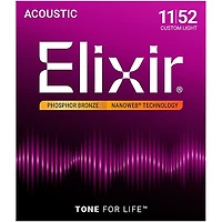 Elixir Phosphor Bronze Acoustic Guitar Strings With NANOWEB Coating, Custom Light (.011-.052)