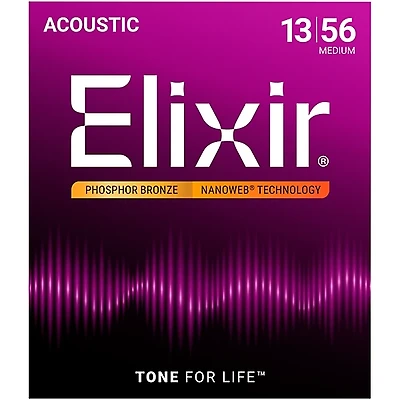 Elixir Phosphor Bronze Acoustic Guitar Strings With NANOWEB Coating, Medium (.013-.056)