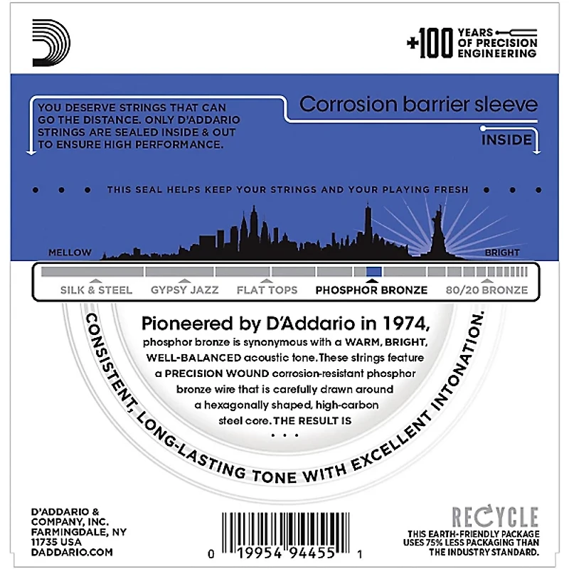 D'Addario EJ37 12-String Phosphor Bronze Acoustic Guitar Strings - Medium Top Heavy Bottom