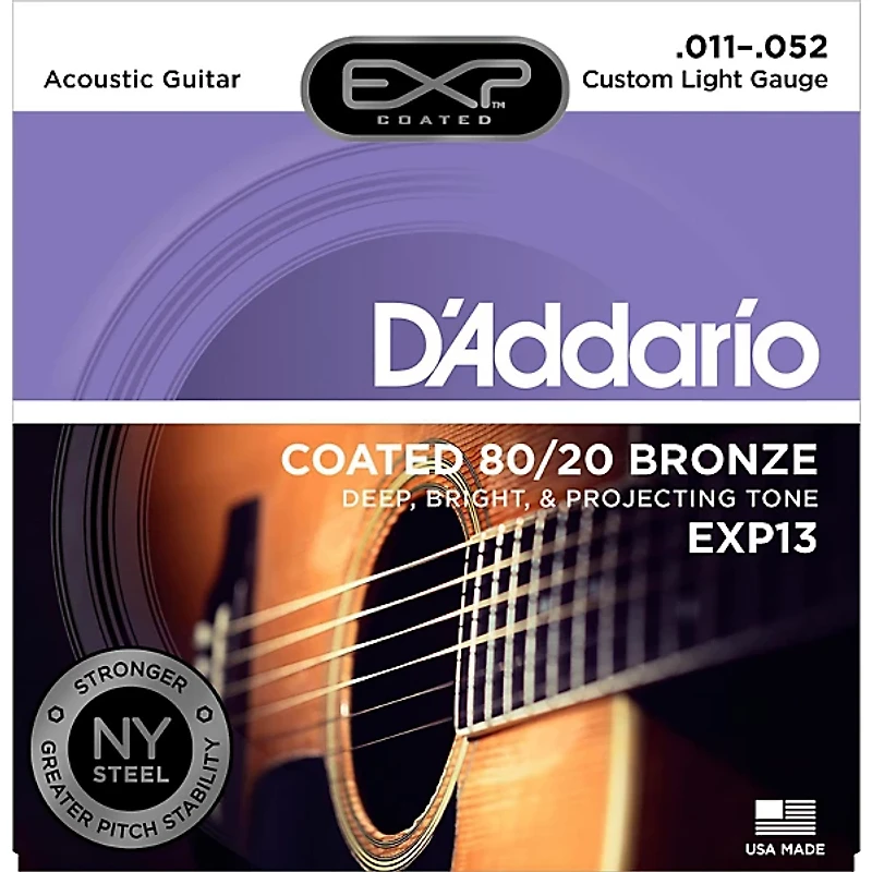 D'Addario EXP13 Coated 80/20 Bronze Custom Light Acoustic Guitar Strings