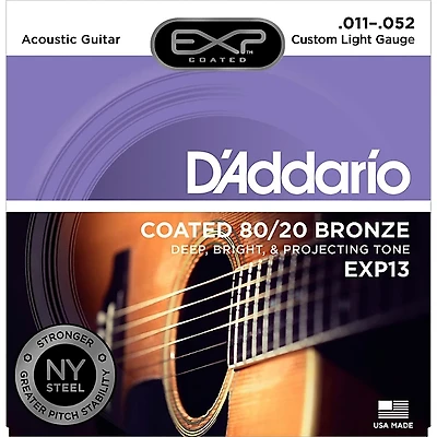 D'Addario EXP13 Coated 80/20 Bronze Custom Light Acoustic Guitar Strings
