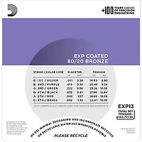 D'Addario EXP13 Coated 80/20 Bronze Custom Light Acoustic Guitar Strings