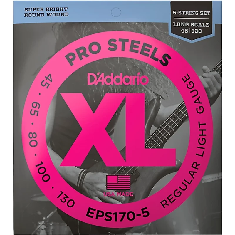 D'Addario ProSteels EPS170-5 Regular Light 5-String Bass Strings