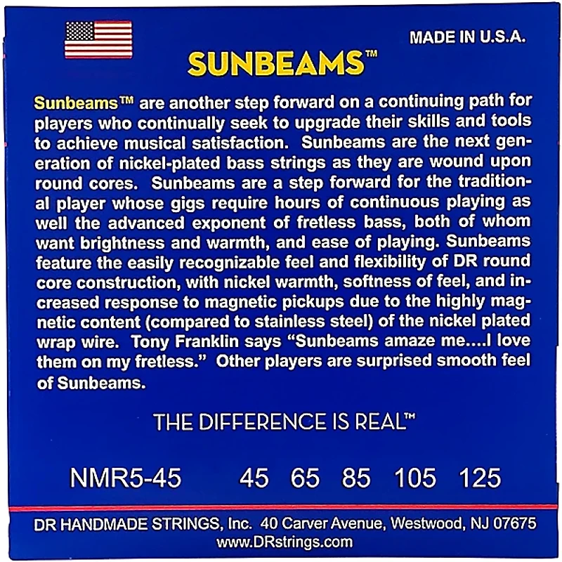 DR Strings Sunbeams NMR5-45 Medium 5-String Bass Strings .125 Low B