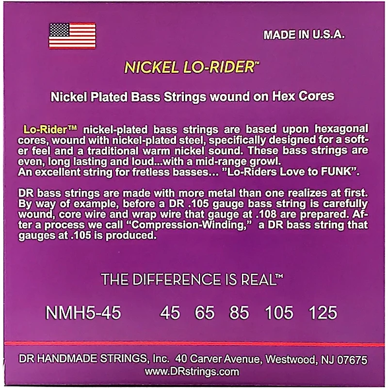 DR Strings Nickel Medium Lo-Riders 5-String Bass Strings