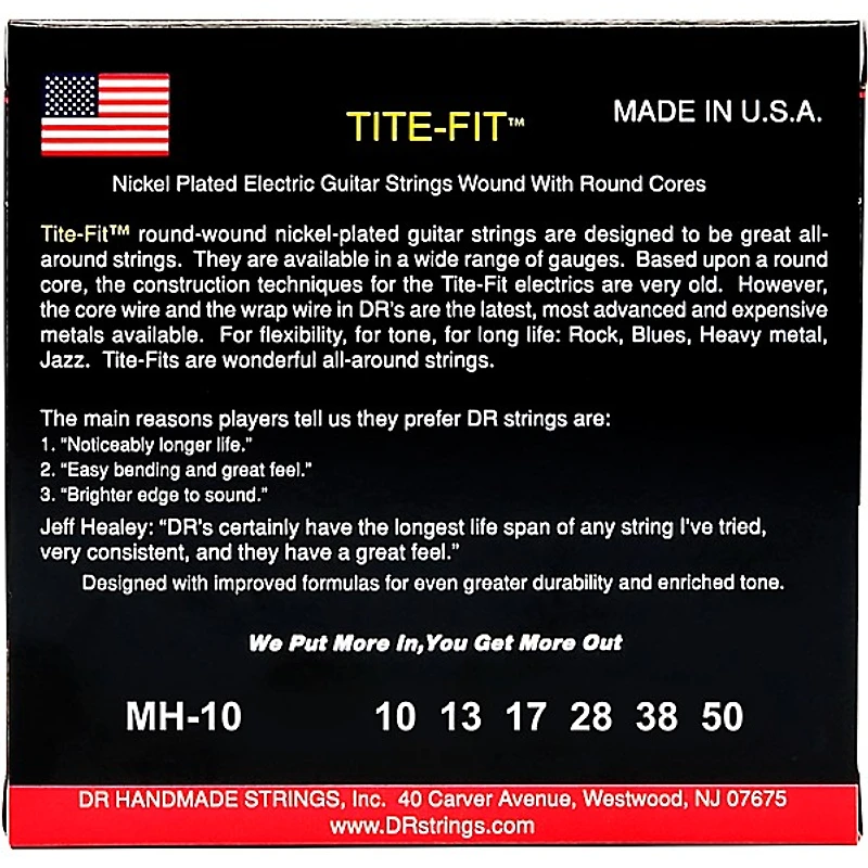DR Strings Tite-Fit MH-10 Medium-Heavy Nickel Plated Electric Guitar Strings