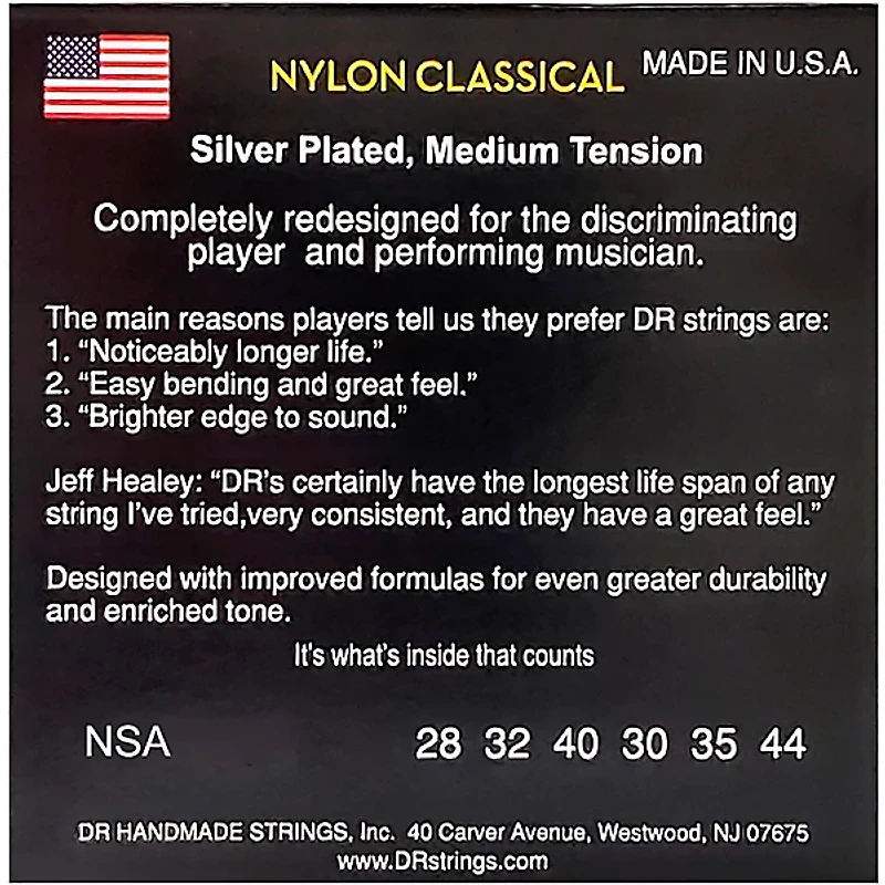 DR Strings Nylon Classic Accurate Hard Tension Acoustic Guitar Strings