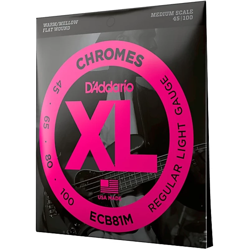 D'Addario ECB81M Chromes Flat Wound Electric Bass Strings Light Medium Scale