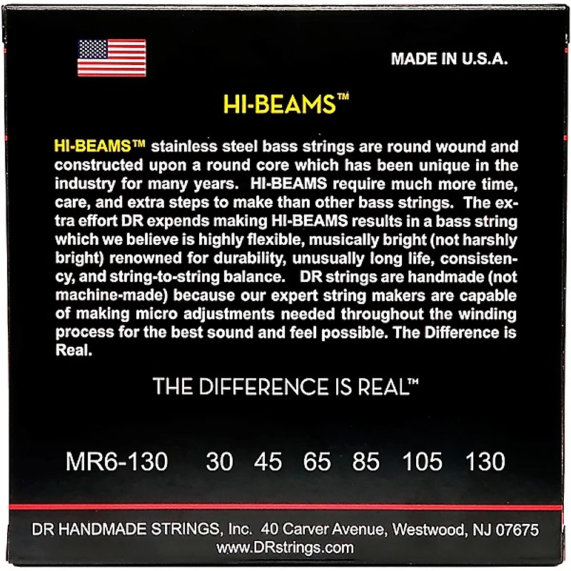 DR Strings Hi-Beams 6-String Bass Strings Medium .130 Low B (30-130)