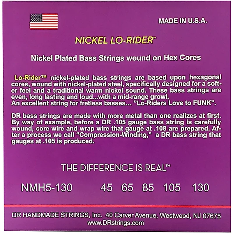 DR Strings Nickel Lo-Rider 5 String Bass Medium .130 Low B (45-130)