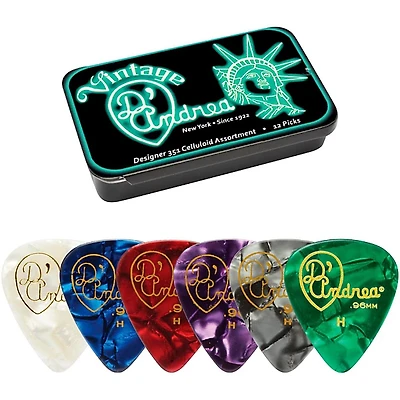 D'Andrea 351 Vintage Designer Celluloid Picks - Assorted Pearloid - 1 Dozen