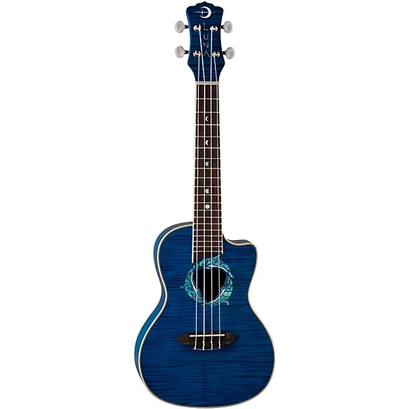 Luna Dolphin Concert Acoustic-Electric Ukulele Transparent Blue Flame Maple