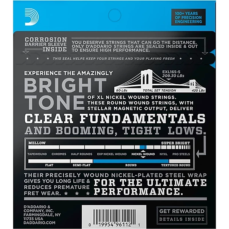 D'Addario XL165-5 Electric 5-String Set Bass Guitar Strings