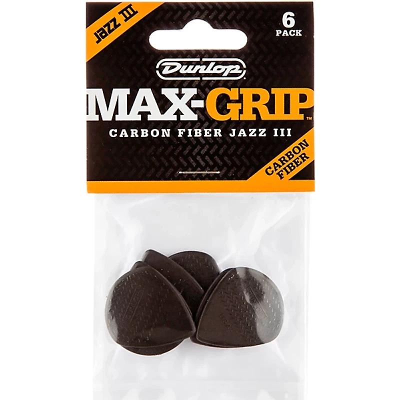 Dunlop Max Grip Jazz III Carbon Fiber Guitar Picks - 6 Pack