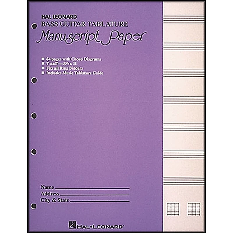 Hal Leonard Bass Guitar Tablature Manuscript Paper