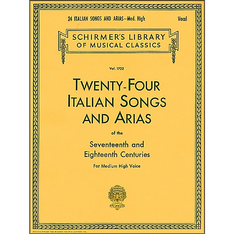G. Schirmer 24 Italian Songs And Arias for Medium High Voice Book Only