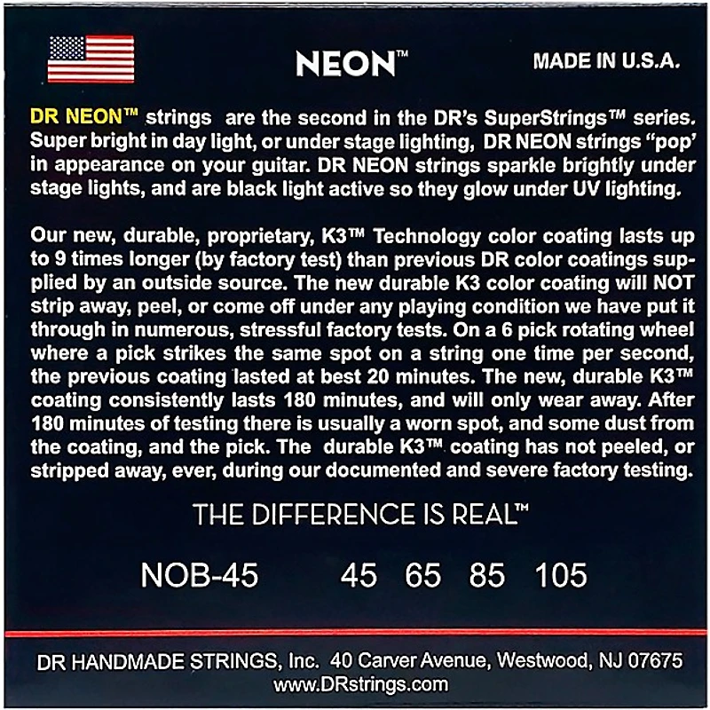 DR Strings NEON Hi-Def Orange Bass SuperStrings Medium 4 String