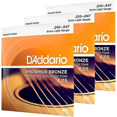 D'Addario EJ15 Phosphor Bronze Extra Light Acoustic Strings 3-Pack