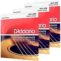 D'Addario EJ17 Phosphor Bronze Medium Acoustic Strings 3-Pack