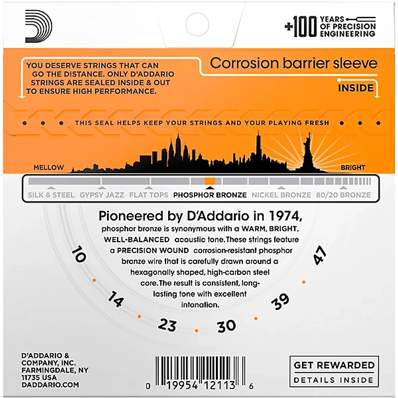 D'Addario EJ15 Phosphor Bronze Extra Light Acoustic Strings Single Pack