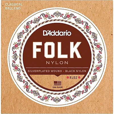 D'Addario EJ32 Folk Nylon Silver/Ball End Black Treble Guitar Strings