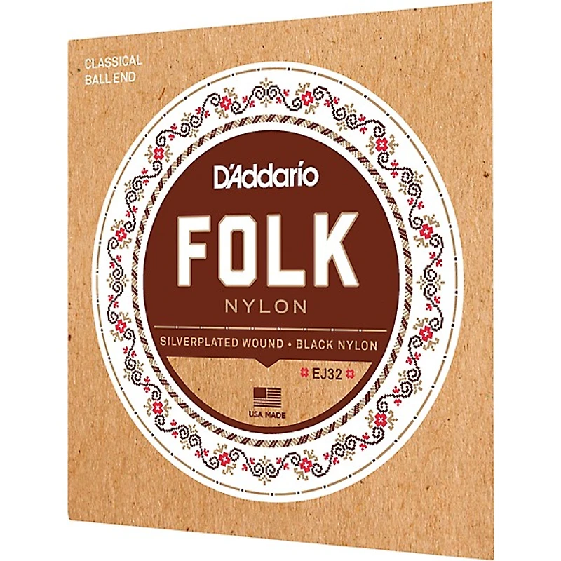 D'Addario EJ32 Folk Nylon Silver/Ball End Black Treble Guitar Strings