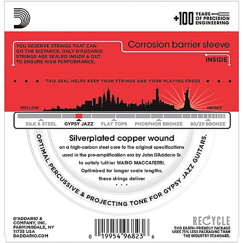 D'Addario EJ84M Gypsy Jazz Silver Wound Loop End Medium Guitar Strings