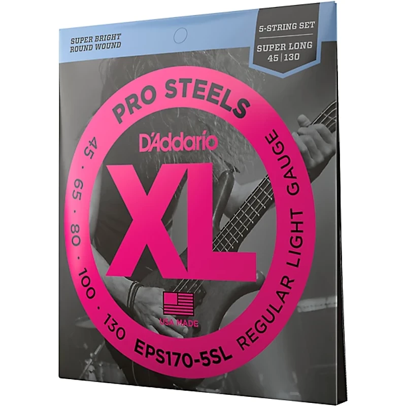 D'Addario EPS170-5SL  XL ProSteels Regular Light Super Long Scale 5-String Bass Strings