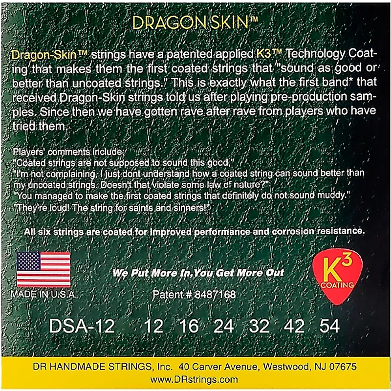 DR Strings DSA-12 Dragon Skin K3 Coated Acoustic Strings Medium