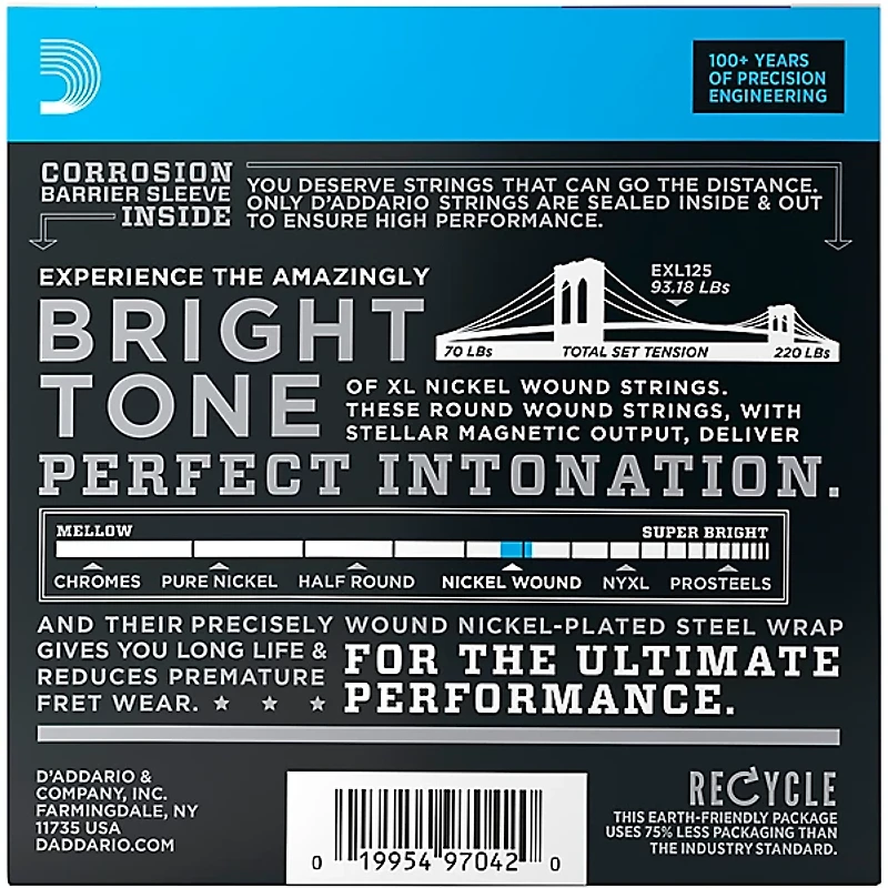 D'Addario EXL125 Super Light Top/Regular Bottom Electric Guitar Strings 10-Pack