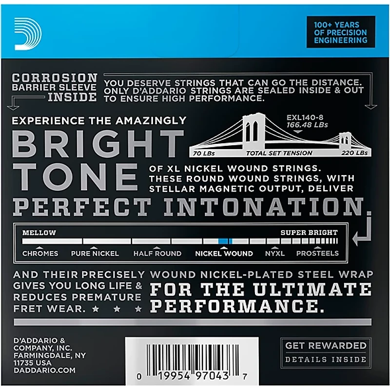 D'Addario EXL140 Light Top Heavy/Bottom 8-String Electric Guitar Strings