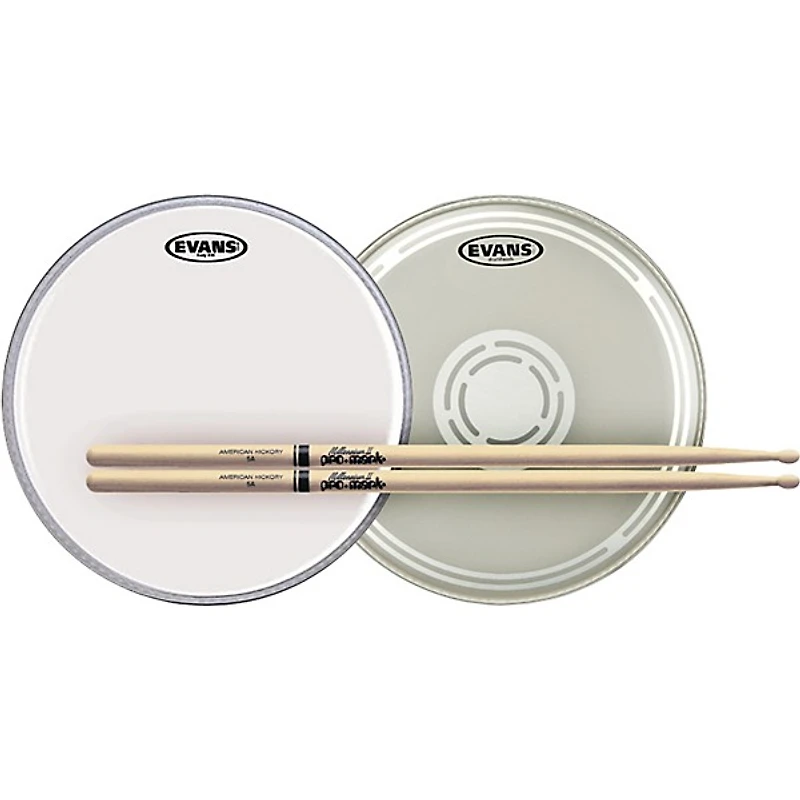 EVANS EC Reverse Dot Snare Batter and Snare Side Head Pack With Free Pair of Promark Sticks