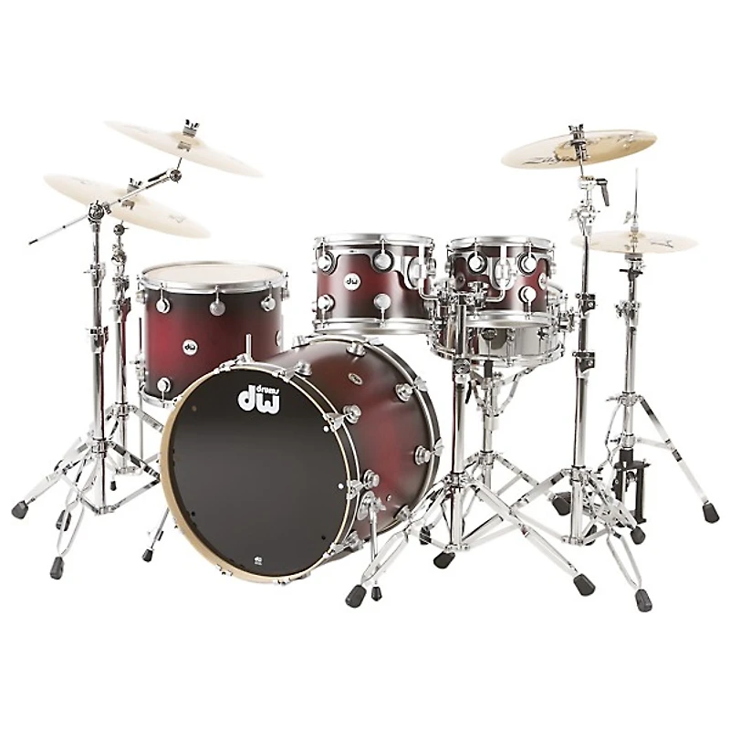 DW Collector's Series Satin Specialty 4-Piece Shell Pack Twisted Cherry to Black Burst Satin Chrome Hardware