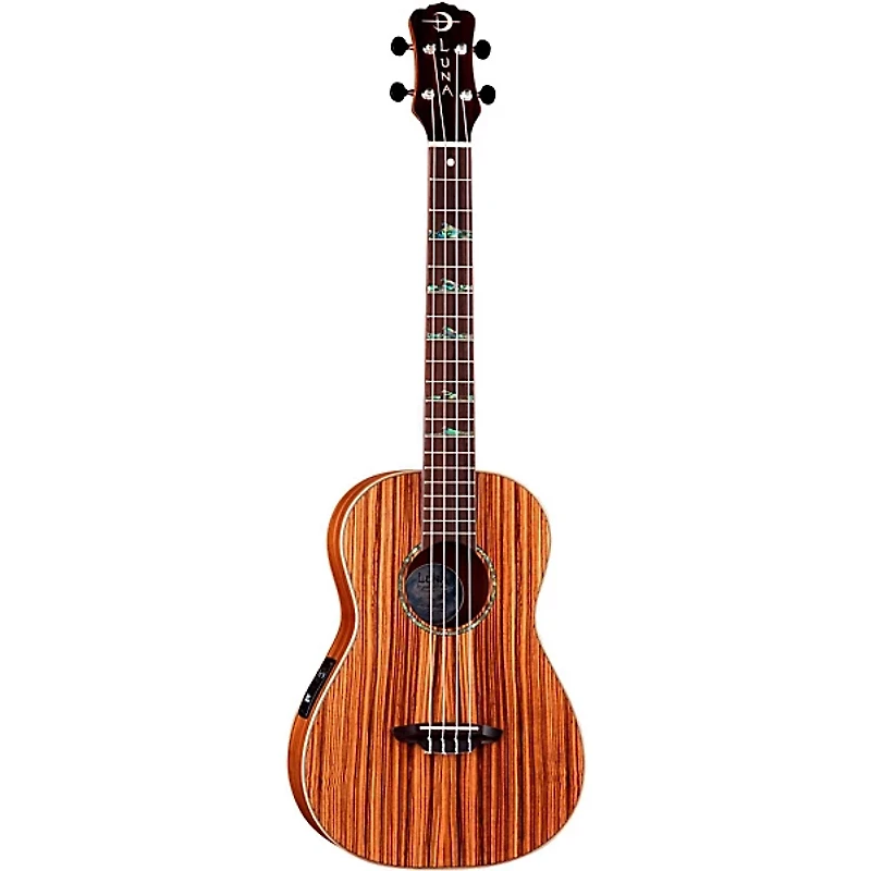 Luna Baritone Zebra Acoustic-Electric Ukulele Natural High Tide Design