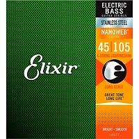 Elixir Stainless Steel 4-String Bass Strings with NANOWEB Coating, Long Scale, Light/Medium (.045-.105)