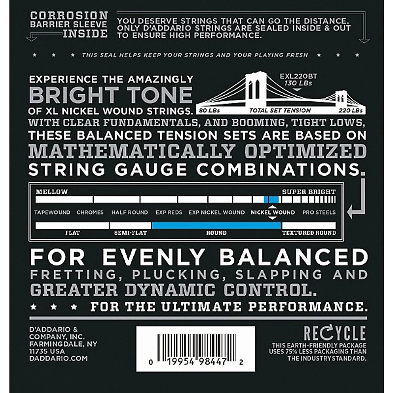 D'Addario EXL220BT Balanced Tension 40-95 Long Scale Electric Bass String Set