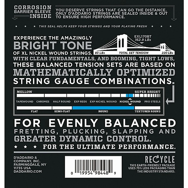 D'Addario EXL170BT Balanced Tension 45-107 Long Scale Electric Bass String Set