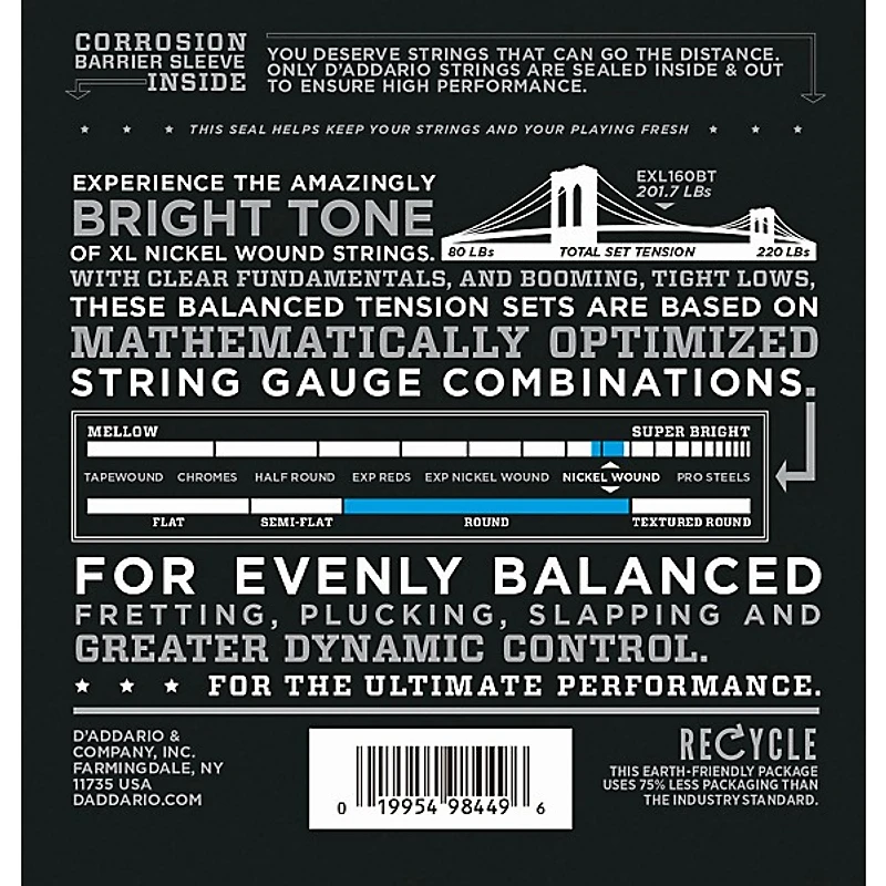 D'Addario EXL160BT Balanced Tension 50-120 Long Scale Electric Bass String Set