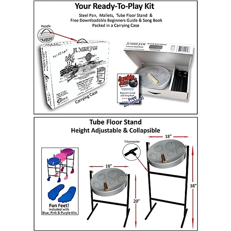 Panyard Jumbie Jam Steel Drum Kit With Tube Floor Stand