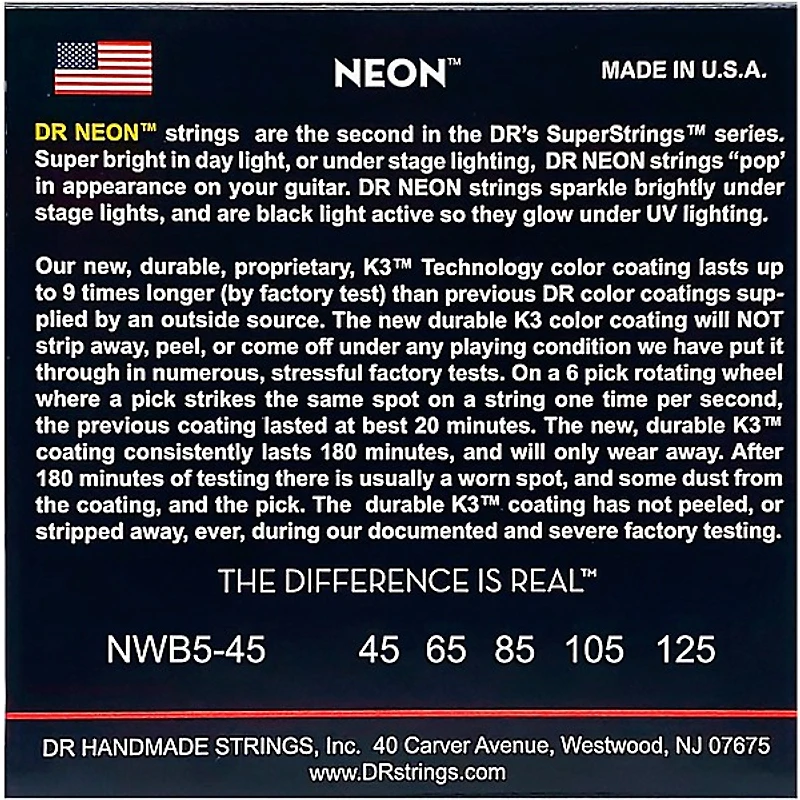 DR Strings Hi-Def NEON White Coated Medium 5-String Bass Strings