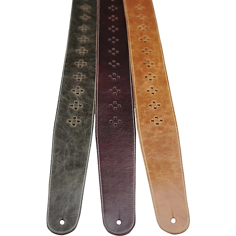 Perri's 2.5" Distressed Leather Guitar Strap with Perforated Vents and Soft Leather Back Tan