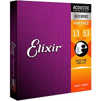 Elixir 80/20 Bronze Acoustic Guitar Strings with NANOWEB Coating, HD Light (.013-.053)