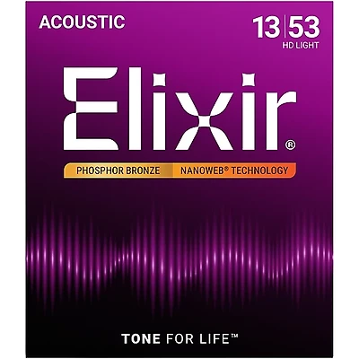 Elixir Phosphor Bronze Acoustic Guitar Strings With NANOWEB Coating, HD Light (.013-.053)