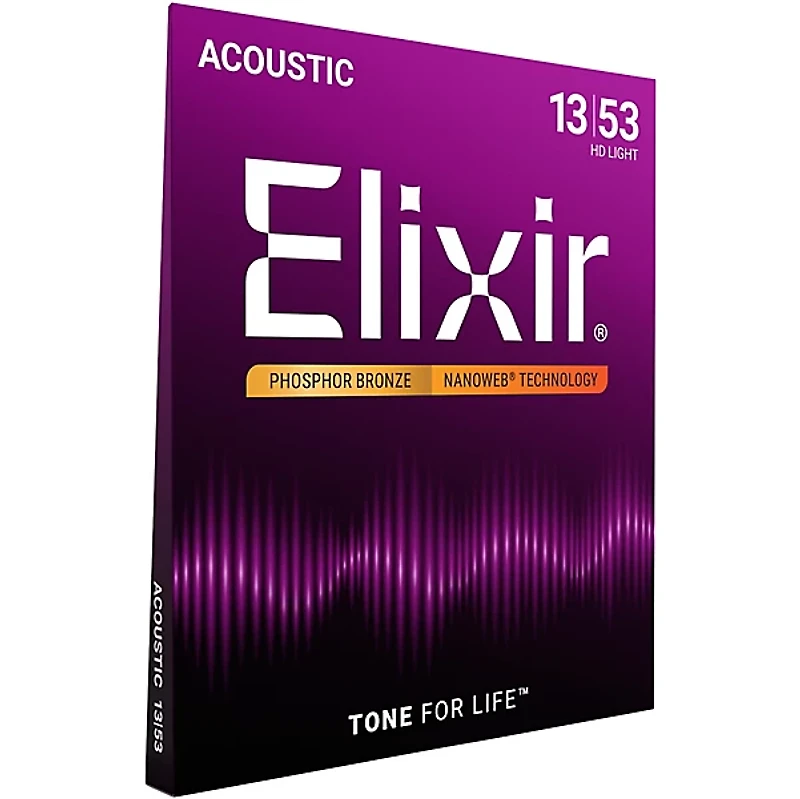 Elixir Phosphor Bronze Acoustic Guitar Strings With NANOWEB Coating, HD Light (.013-.053)