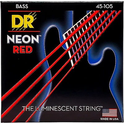 DR Strings Hi-Def NEON Red Coated Medium 4-String (45-105) Bass Guitar Strings