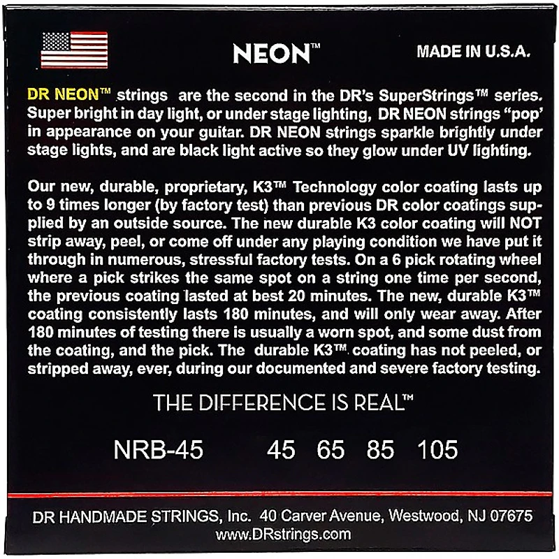 DR Strings Hi-Def NEON Red Coated Medium 4-String (45-105) Bass Guitar Strings